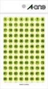 a-one 特殊ラベル 数字 9mm丸 蛍光緑 黒文字 3シート（1～100 各4片） 08084
